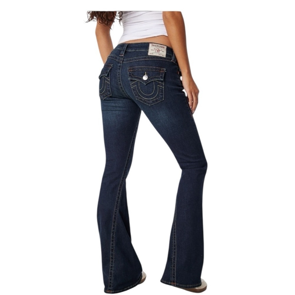 True Religion Joey Flare Leg Dark Wash Denim Low Rise Jean NWT W28 L34 $159 - Picture 4 of 13